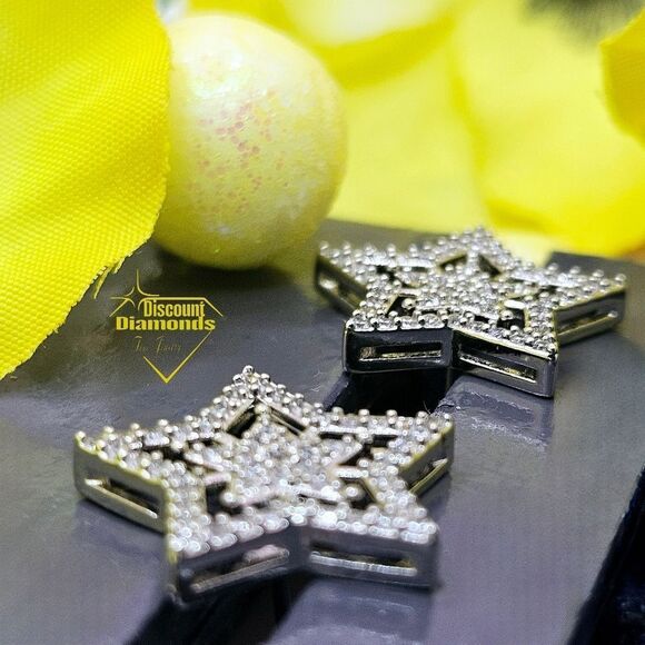 Star Shaped White Baguette Diamond Earrings on 925 Sterling Silver - Picture 7 of 9